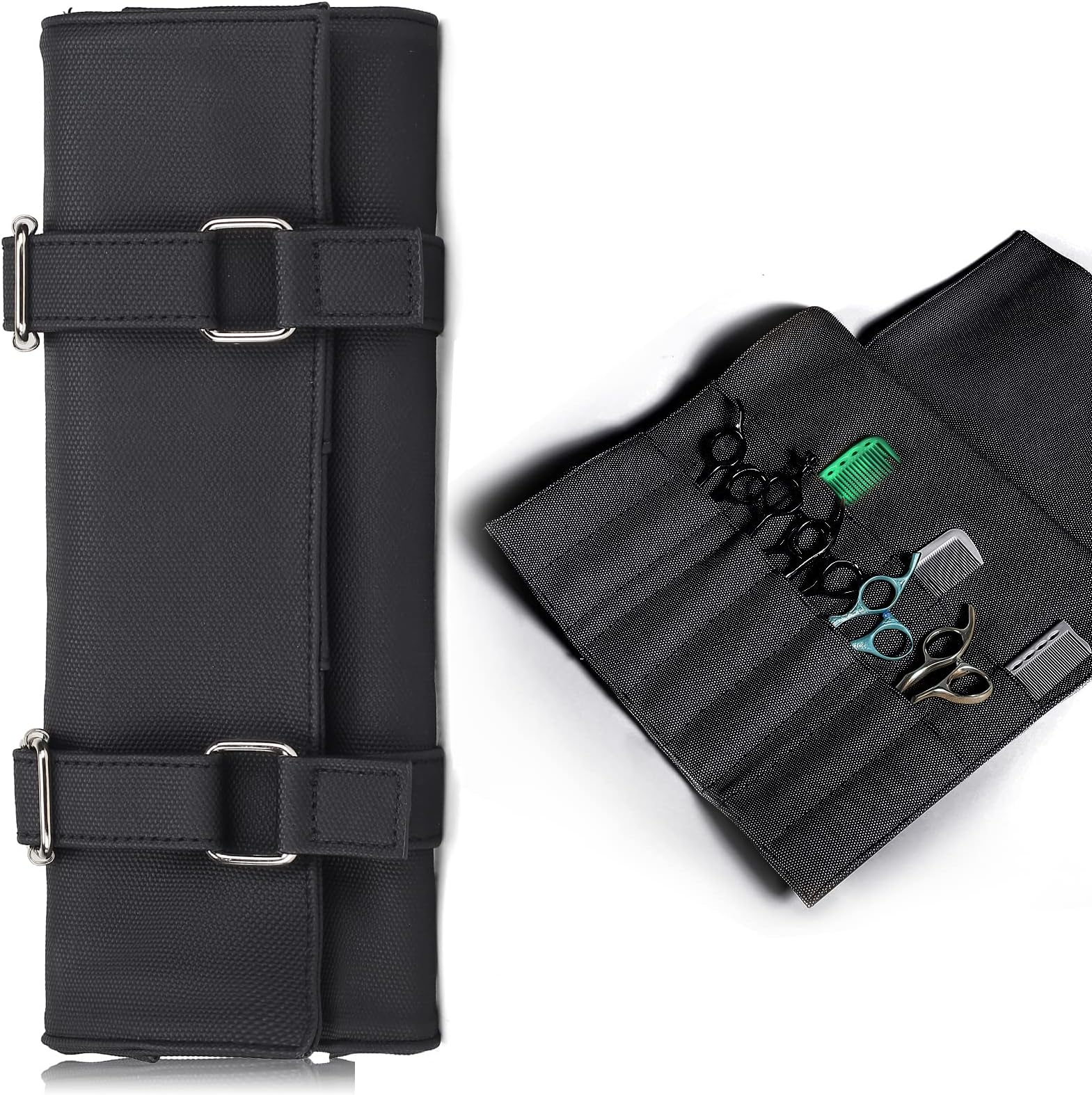 Honey Joy Salon Scissors Bag Roll Up, 14 Pockets PU Stylist Grooming Scissors Holder Barber Hair Scissor Shears Cases for Hairdressers (HJ-ZP012-Black)