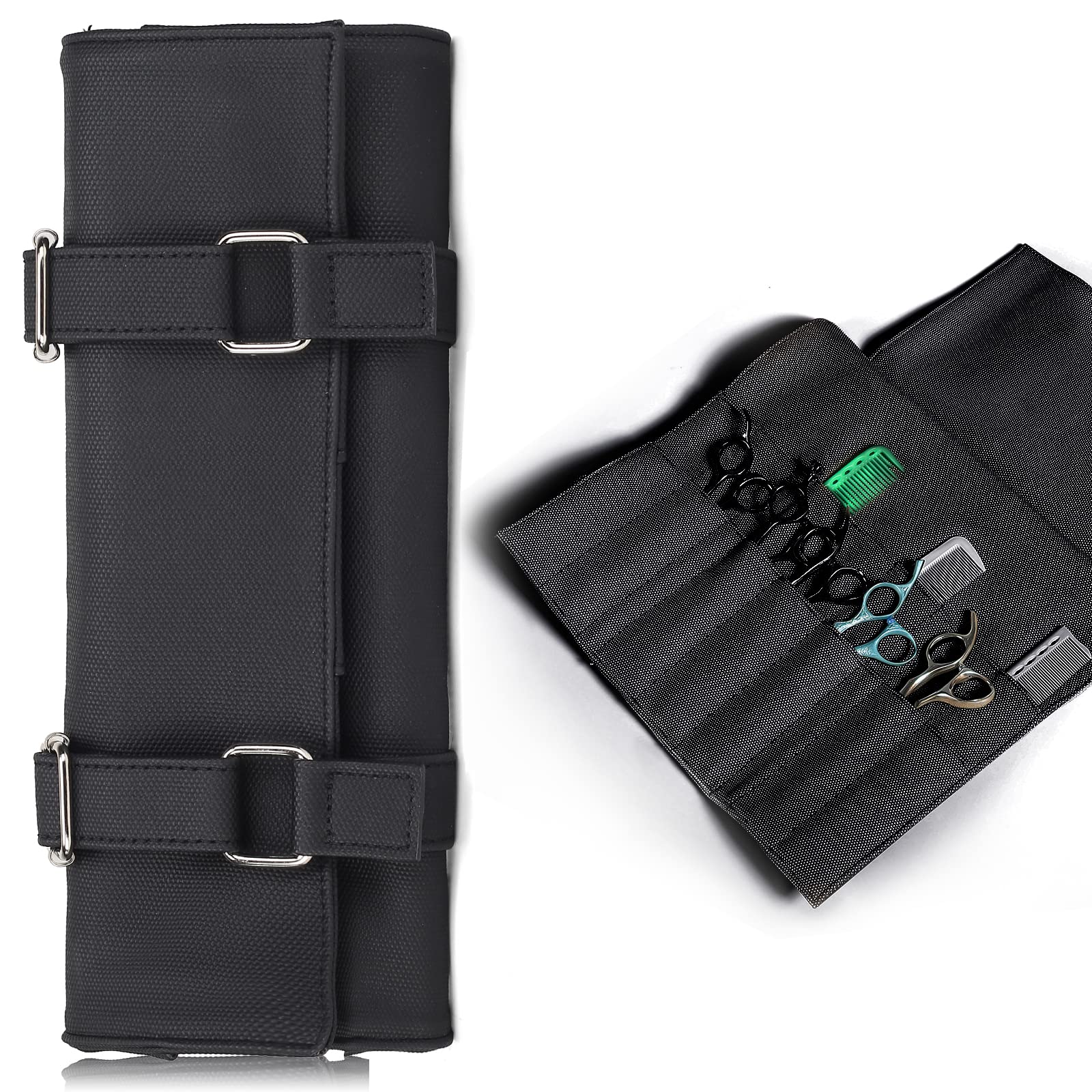 Honey Joy Salon Scissors Bag Roll Up, 14 Pockets PU Stylist Grooming Scissors Holder Barber Hair Scissor Shears Cases for Hairdressers (HJ-ZP012-Black)