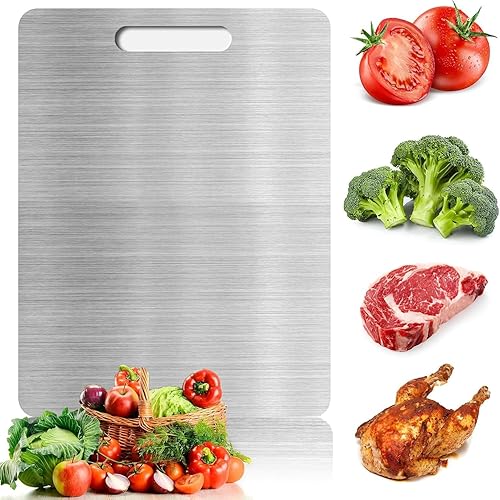 WVD Tabla de cortar de titanio, tablas de cortar de acero inoxidable para cocina, tabla de cortar 304 de grado alimenticio de doble cara para carne,