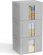 GoMaihe 3 Stück Aufbewahrungstasche mit Metallrahmen 198L - Stapelbare Aufbewahrungstasche für Bettdecken Kleidung - Faltbare Kleideraufbewahrung Box Abstellraum Kleiderschrank Organizer (Grau,66L)