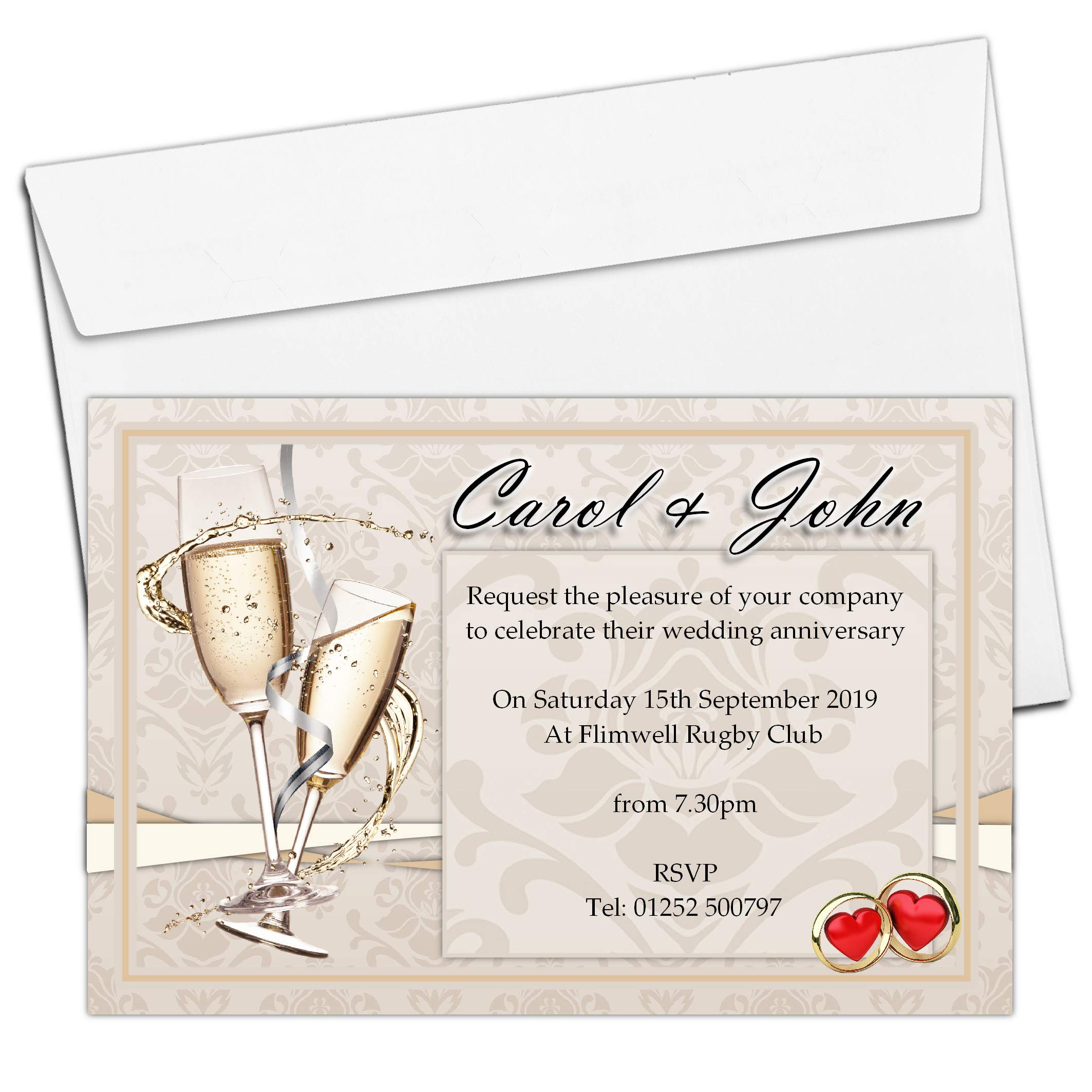 Invite Designs Ltd 10 Personalised Gold Champagne Wedding Anniversary Invitations Invites N15 ANY YEAR 1st 2nd 3rd 5th 10th etc