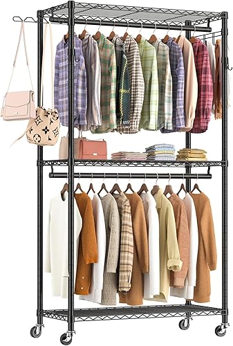 Percheros para colgar ropa con carga de 420 libras, perchero de ropa resistente, perchero de ropa rodante, perchero de metal independiente con