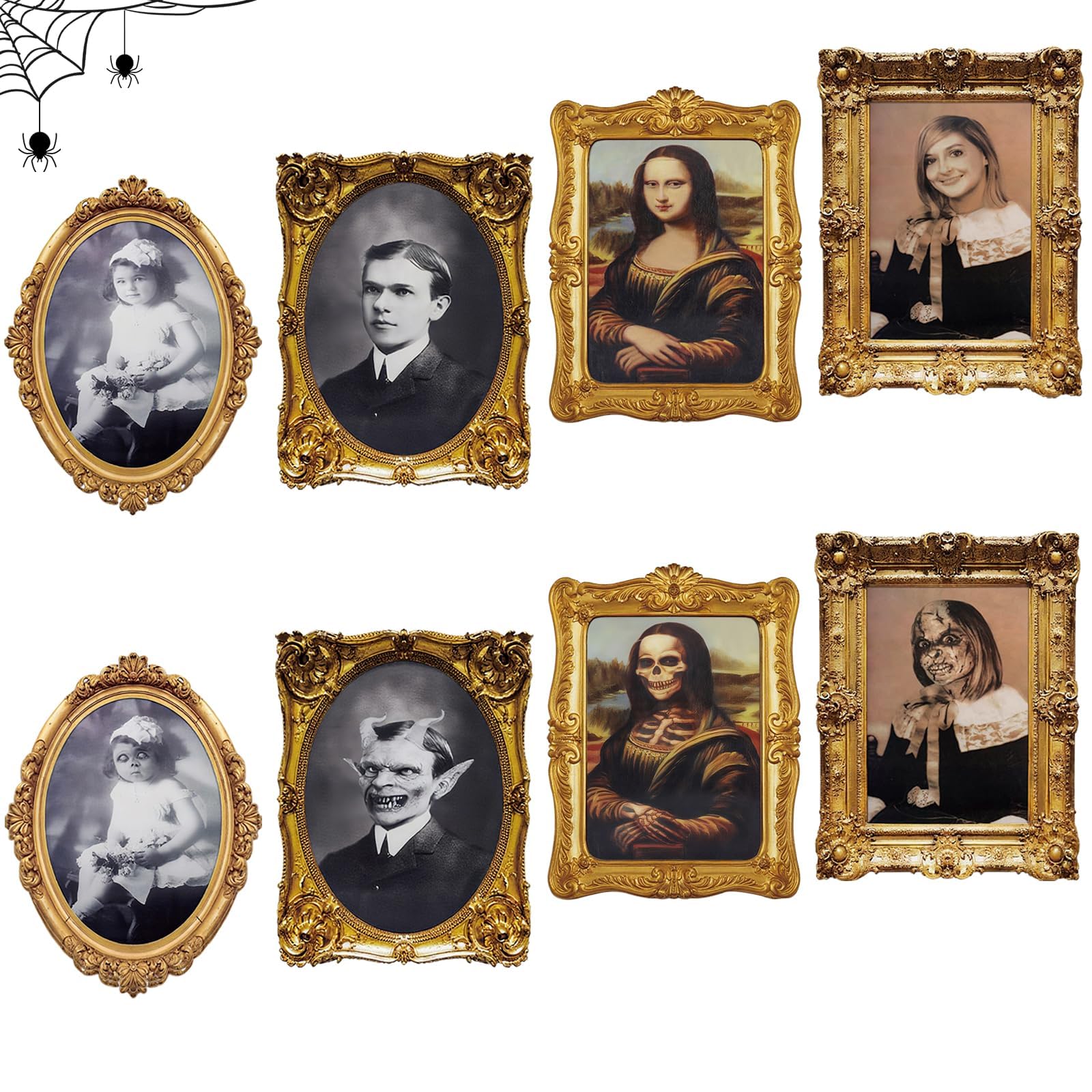 ROEOWENE 4pcs Cuadros Halloween Adornos 33x25cm Terror Decoracion Interior Cosas de Halloween Decoracion Marco de Fotos Retrato Horror Decoración Puerta Casa para Fiesta Temática,Casa Embrujada,Bar