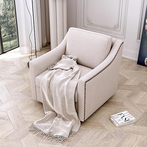 Miniatura 9 de Luxyhome - Silla giratoria de barril 360, de terciopelo, moderna silla decorativa tapizada de mediados de siglo, silla auxiliar redonda de sherpa