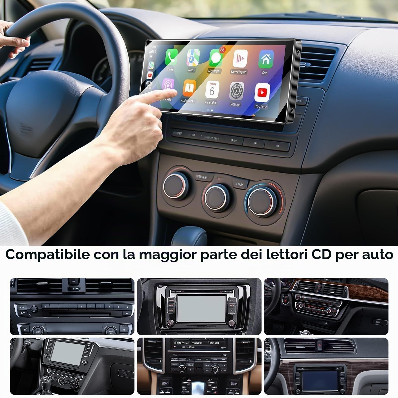 EEEKit Supporto per slot CD per schermo CarPlay, rotazione a 360°, supporto per auto compatibile con la maggior parte degli stereo per auto con navigazione GPS da 5-9 pollici