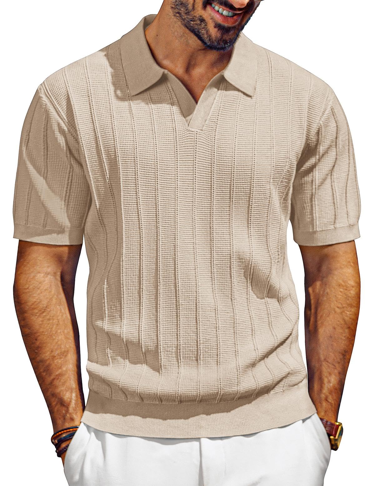 PJ PAUL JONES Strick Poloshirt Herren Kurzarm V Ausschnitt Sommer Golf Polo Tshirt