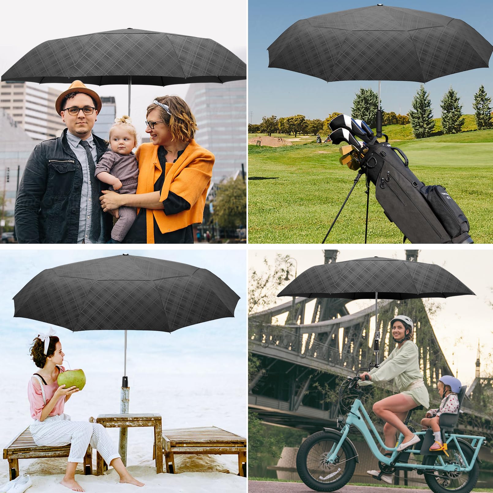 Satol Paraguas de golf grande resistente al viento, 10 varillas, apertura y cierre automático, doble dosel, ventilado, resistente, portátil, plegable, para viajes, protección UV, resistente al viento,