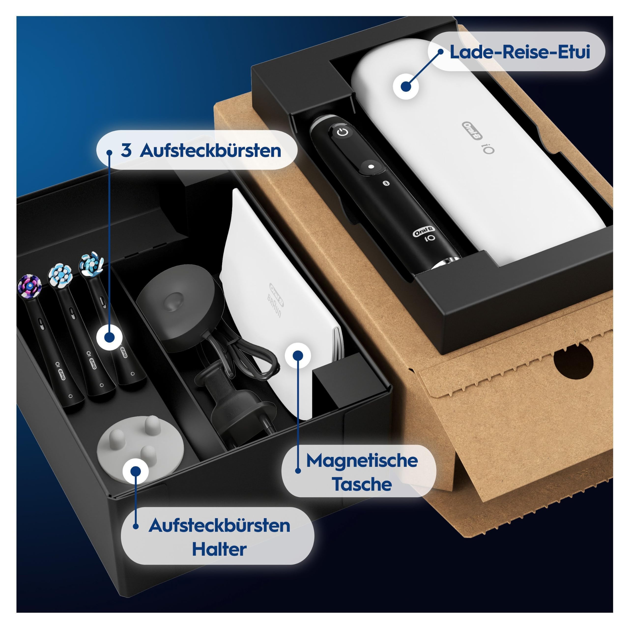 Oral-B iO Series 9 Elektrische Zahnbürste, Schwarz | Inkl. 3 Aufsteckbürsten, Lade-Reise-Etui, CHIP Testsieger (11/25), Electric Toothbrush mit 7 Modi Für Zahnpflege