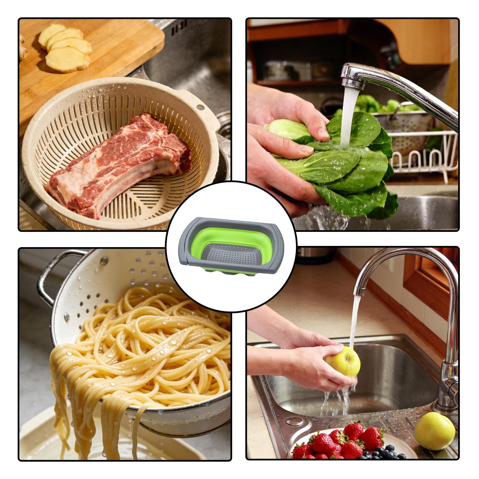 Colino e scolapasta da lavello - Cestello Portafrutta Pieghevole con Manici Estensibili | Cestello Portaoggetti per Lavello Cucina,per Frutta Pasta Preparazione Pasti