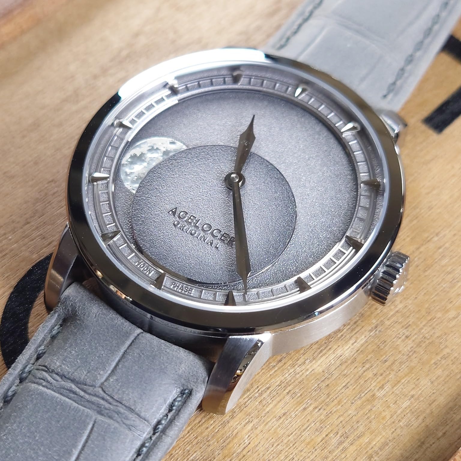 agelocer Reloj mecánico automático para hombre, esfera de módulo de fase lunar de precisión de 29.51 días, cristal de zafiro, reserva de energía de 80 horas, luminoso, relojes de negocios para hombre