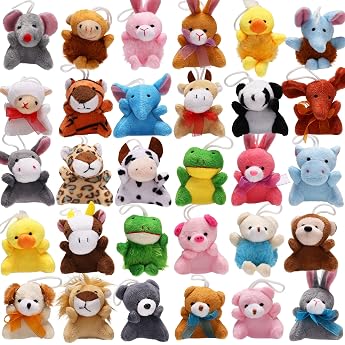 YeoNational&Toys Plush Toy Cuddly Toy 32 Pieces Small Animals Key Ring Childrens Party Toy Set Gift for Boys Girls Children Baby