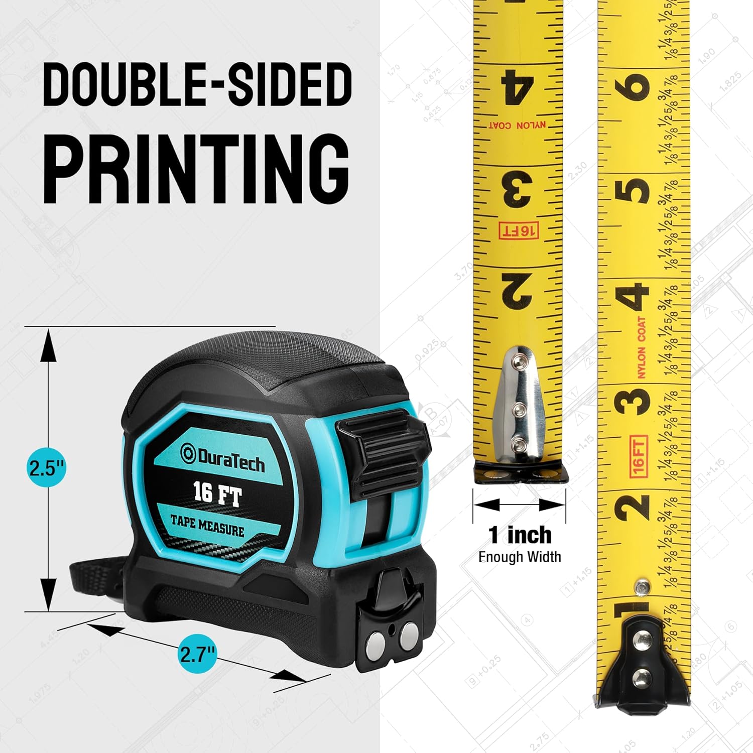 DURATECH Magnetic Tape Measure 25FT&16FT with Fractions 1/8, Retractable Measuring Tape, Easy to Read Both Side Measurement Tape, Magnetic Hook and Shock Absorbent Case