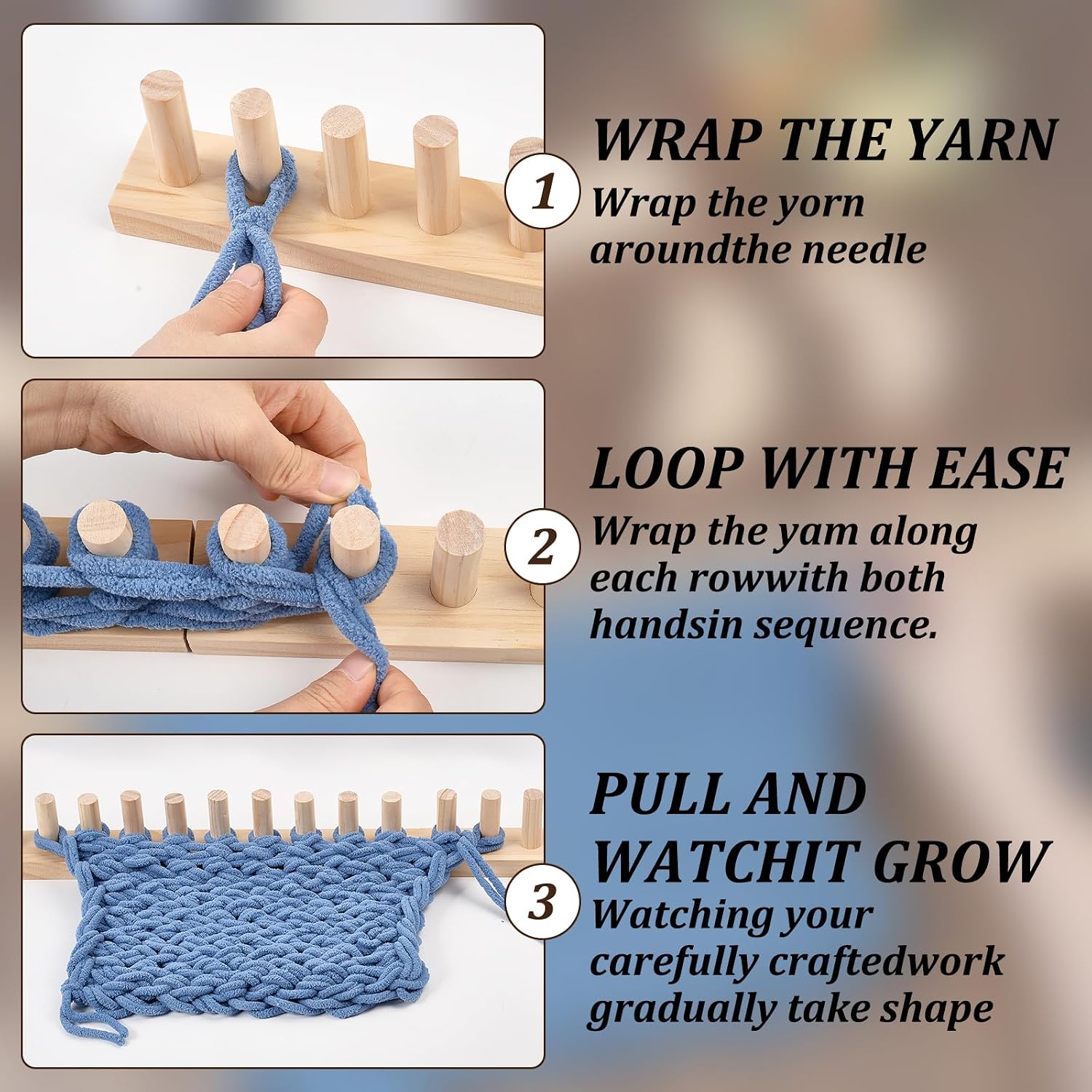 INTERWARM 63 Inch Wooden Chunky Blanket Knitting, Adjustable Blanket Kit DIY Blanket Making,Adjustable Hand Knitting Kit for Bulky Yarn Projects Reusable Crafting Tool for Beginners