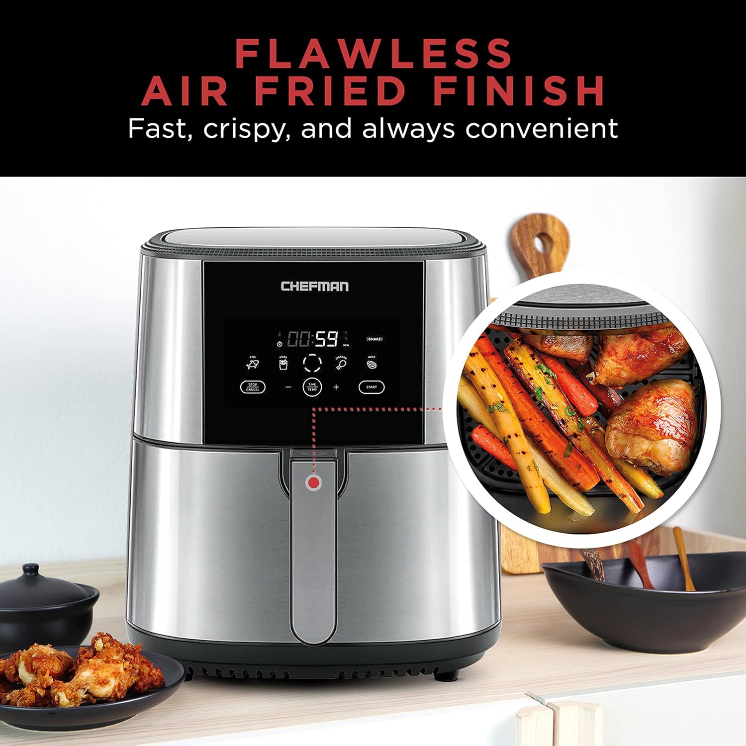 CHEFMAN Large Air Fryer Max XL 8 Qt, Healthy Cooking, User Friendly, Nonstick Stainless Steel, Digital Touch Screen with 4 Cooking Functions, BPA-Free, Dishwasher Safe Basket, Preheat & Shake Reminder : Everything Else