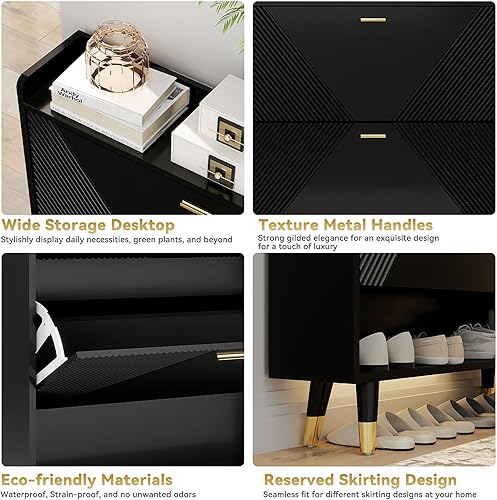 Miniatura 6 de Loswsdg Armario de zapatos para entrada, armario de zapatos delgado oculto estrecho independiente, gran capacidad, 2 cajones abatibles de 7 niveles,