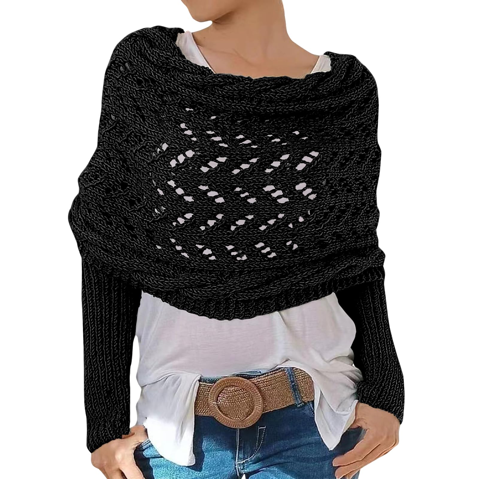 Scarf with Sleeves for Women Knitted Double Sleeve Scarf Wrap Multifunctional Knitted Crochet Shrugs with Sleeves