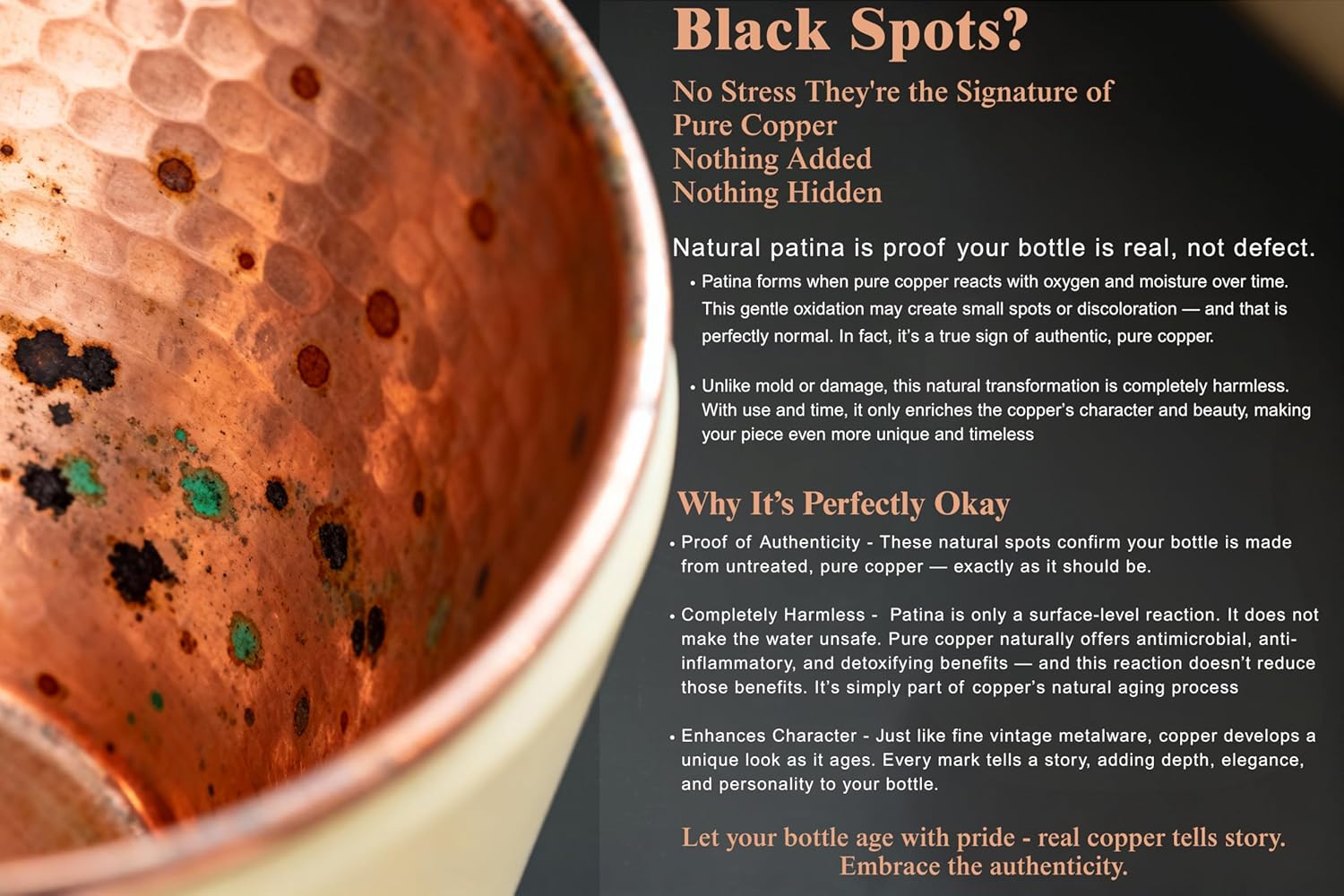 Copper Water Bottle 34oz - 100% Pure Ayurvedic Handcrafted Design - Eco-friendly Premium Quality - Bpa-free Heavy Duty Leak-proof & Lab-tested - Health Benefits for Daily Use, Sports, Travel & Gifting - Image 8