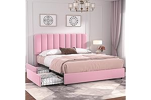 VECELO Teen Girl Velvet Upholstered Bed with Storage Drawers