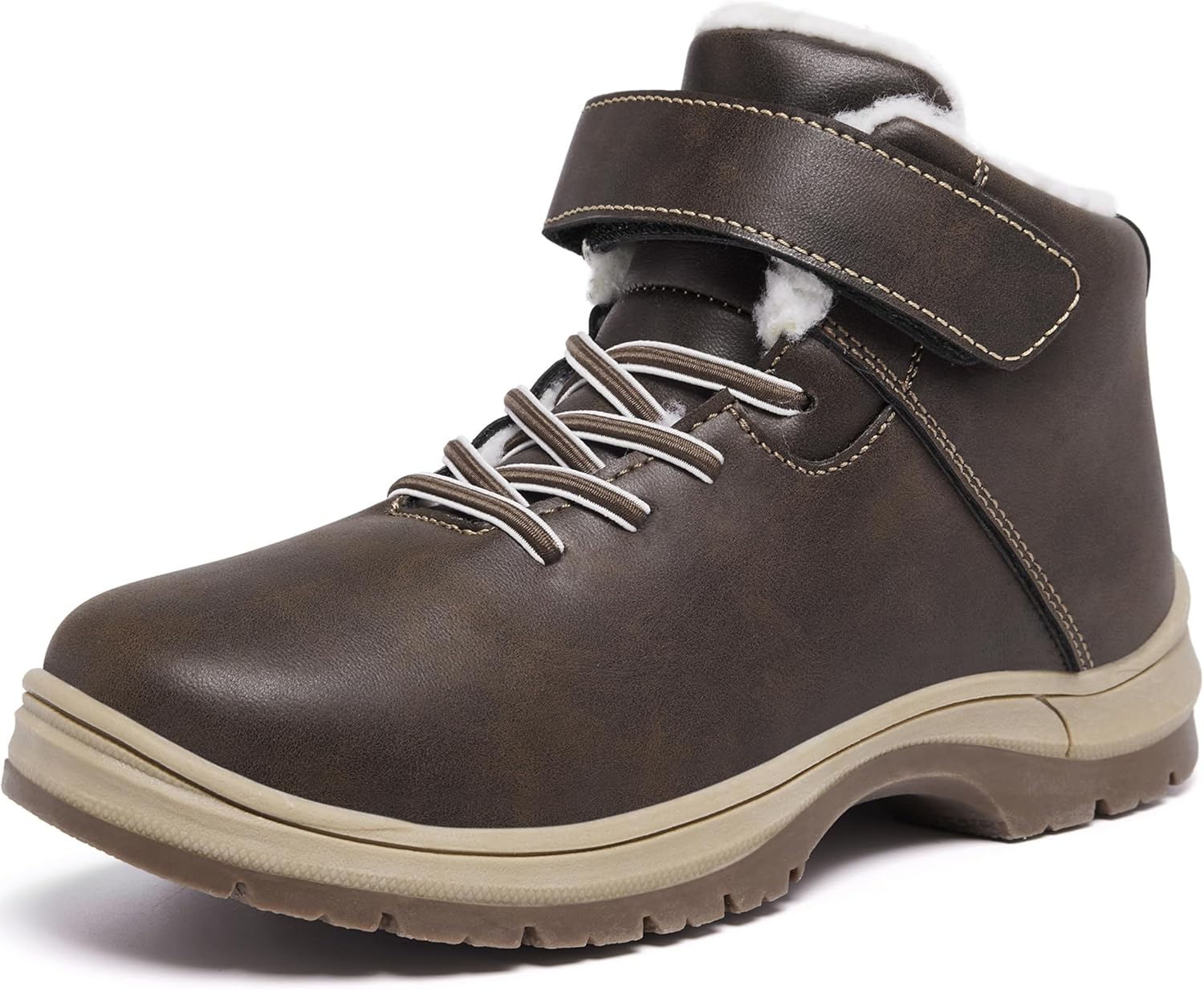 YINGCSM Boys Snow Boots Warm Fur Lined Non Slip Winter Shoes Lightweight Water Resistant Hiking Boot