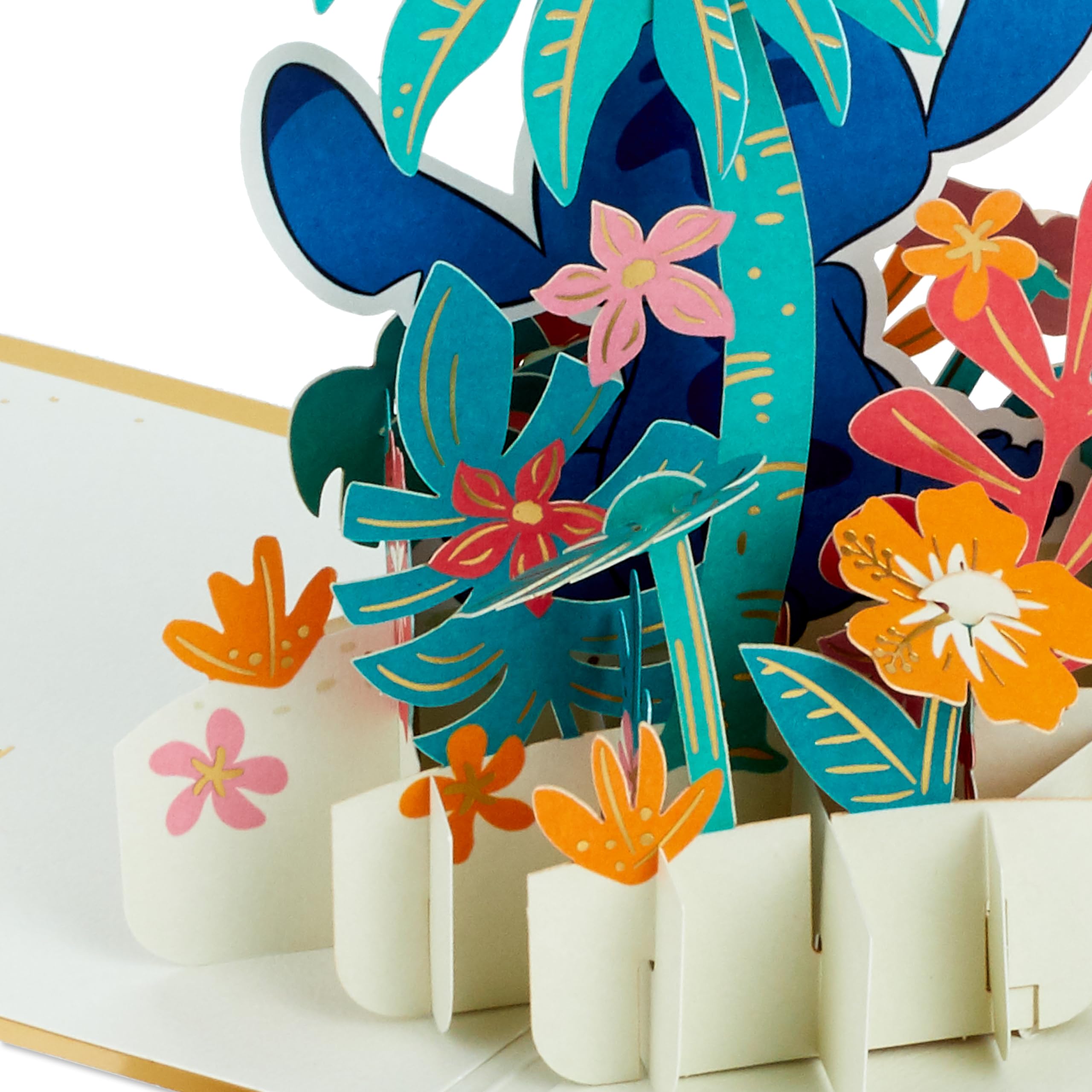 Hallmark Disney Lilo & Stitch, karta 3D i pop-up na każdą okazję, ścieg z hawajskimi kwiatami, urodziny, Dzień Ojca, córka, syn, wnuczka, wnuk, złota