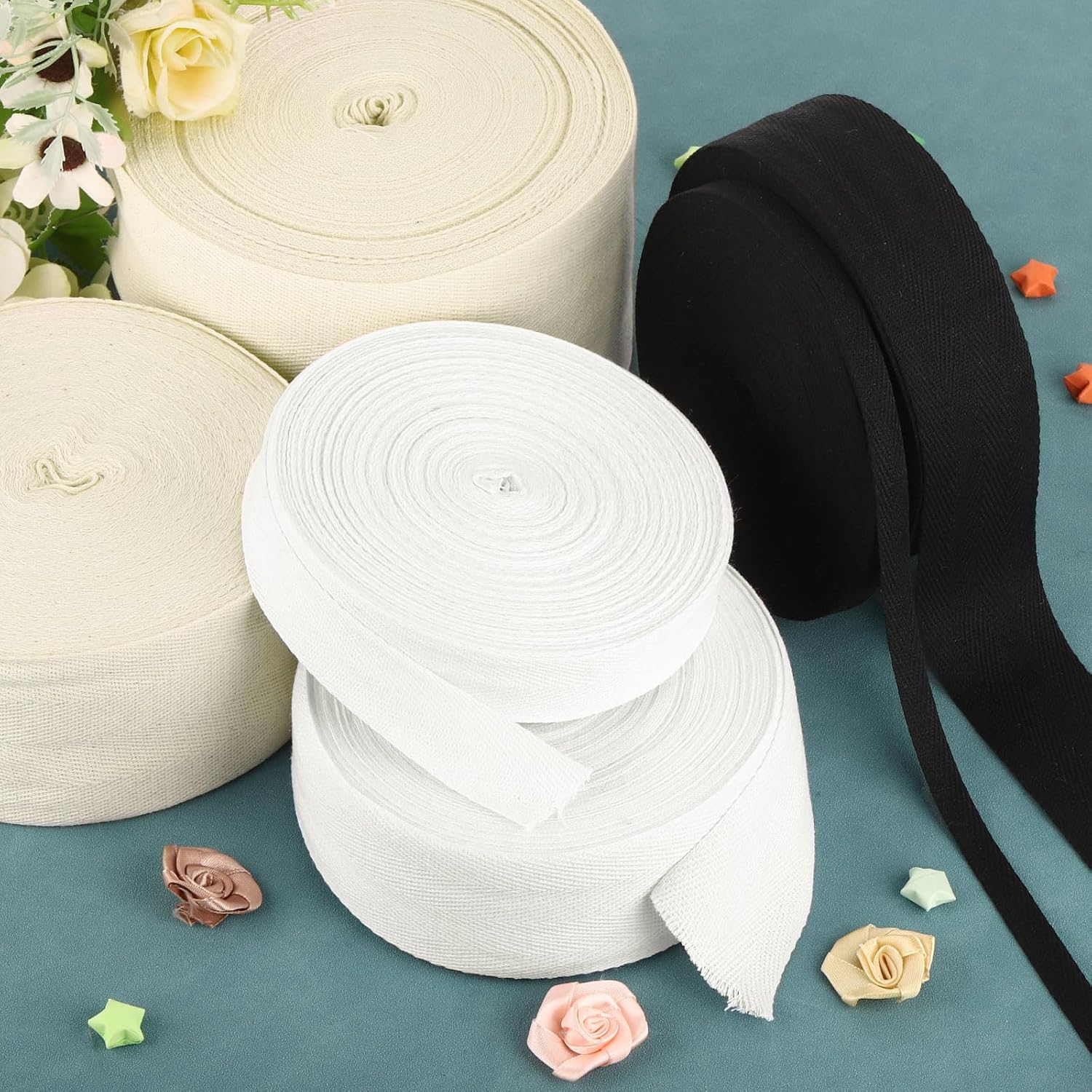 uxcell 3.94 Inch Cotton Twill Tape Ribbon, 22 Yards Roll Herringbone Webbing Tape, Bias Binding Tape for Sewing DIY Crafts, White