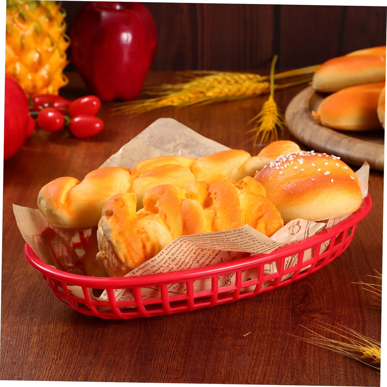 24pcs Rattan Bread Baskets Tray Food Serving Baskets for Party Bbq Camping Home Cooking