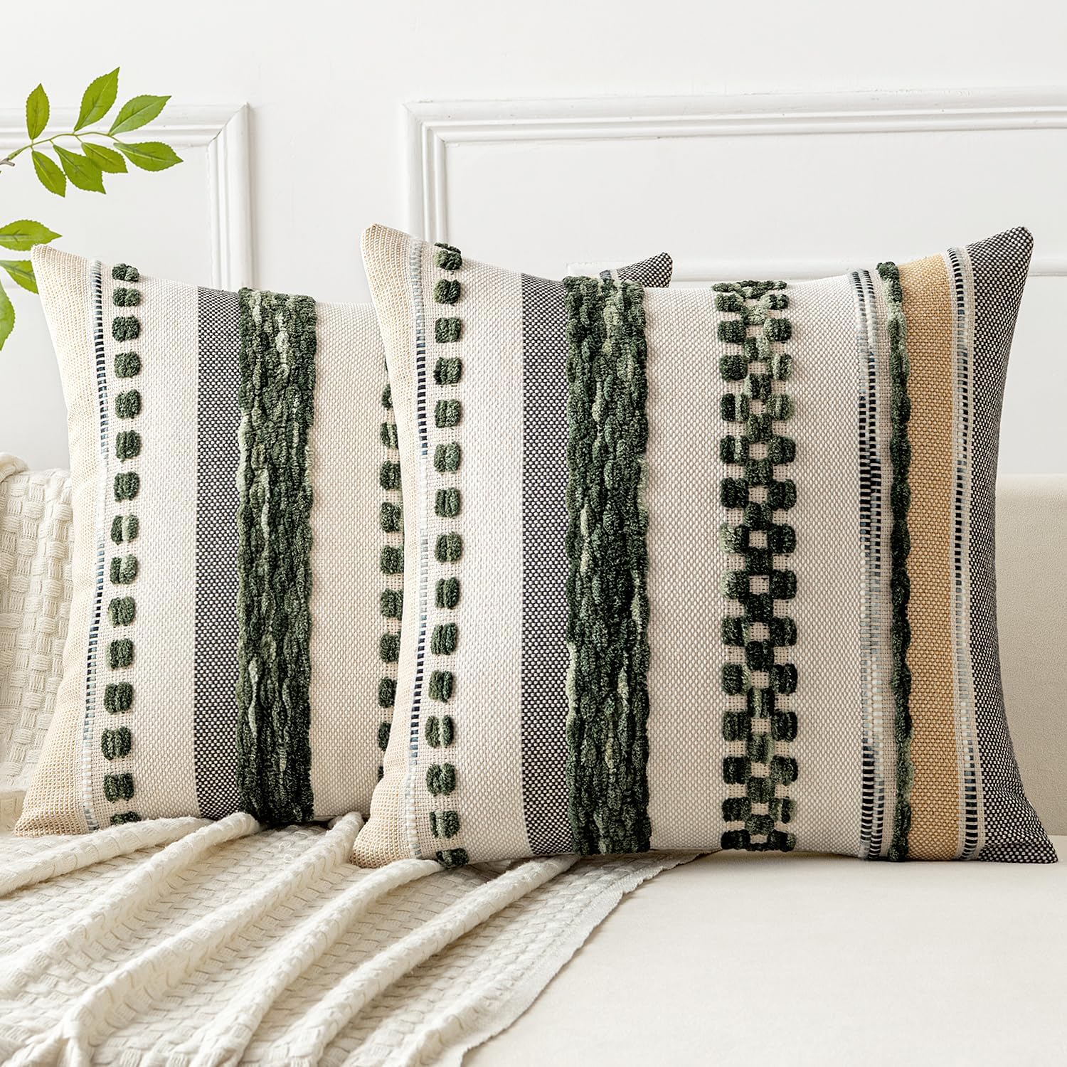 Woaboy Christmas Dark Green Boho Throw Pillow Covers Set of