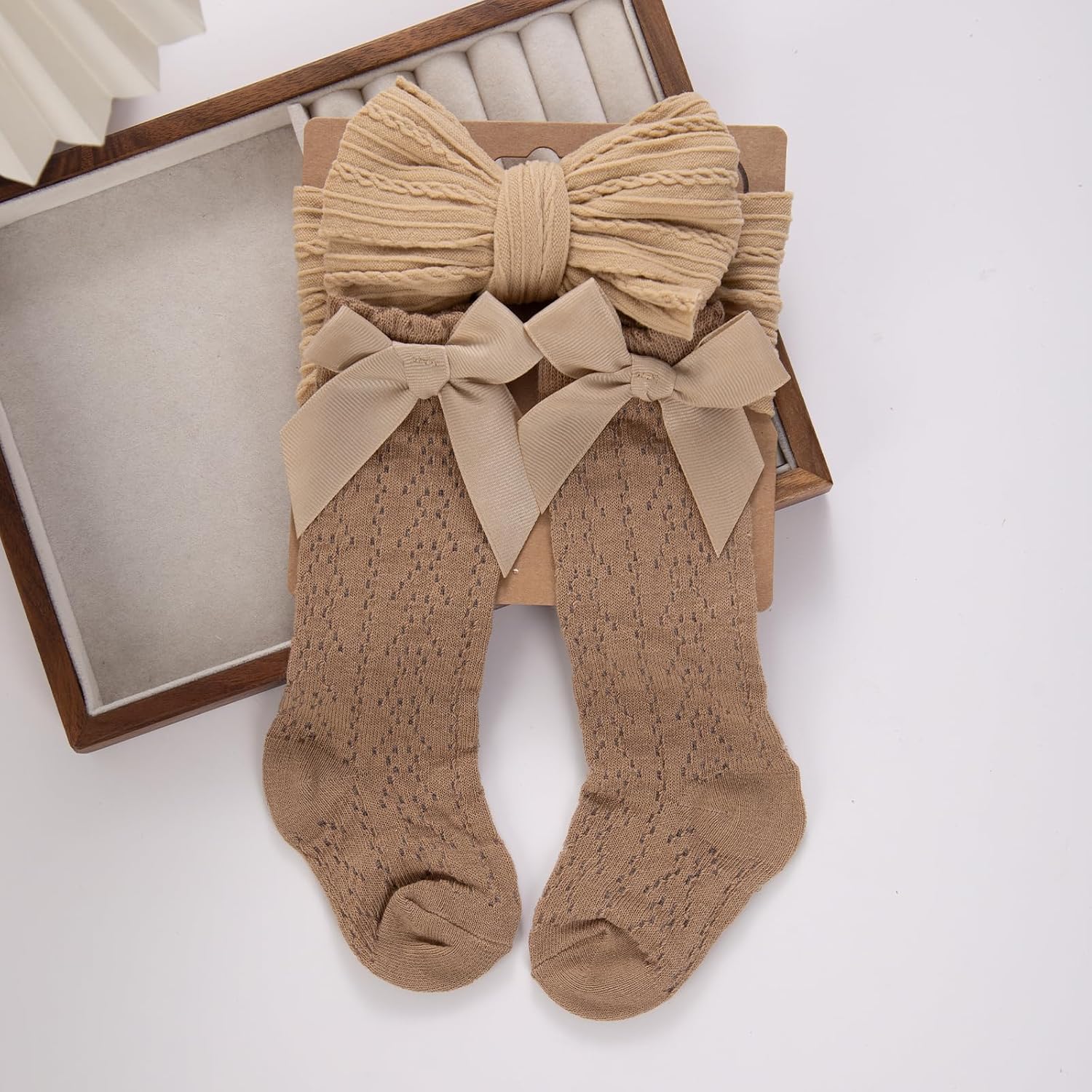 Baby Girls Headbands and Socks Cute Knee Socks with Headbands Sets Soft Nylon Hair Bow Hairbands for Toddler Newborn Infant