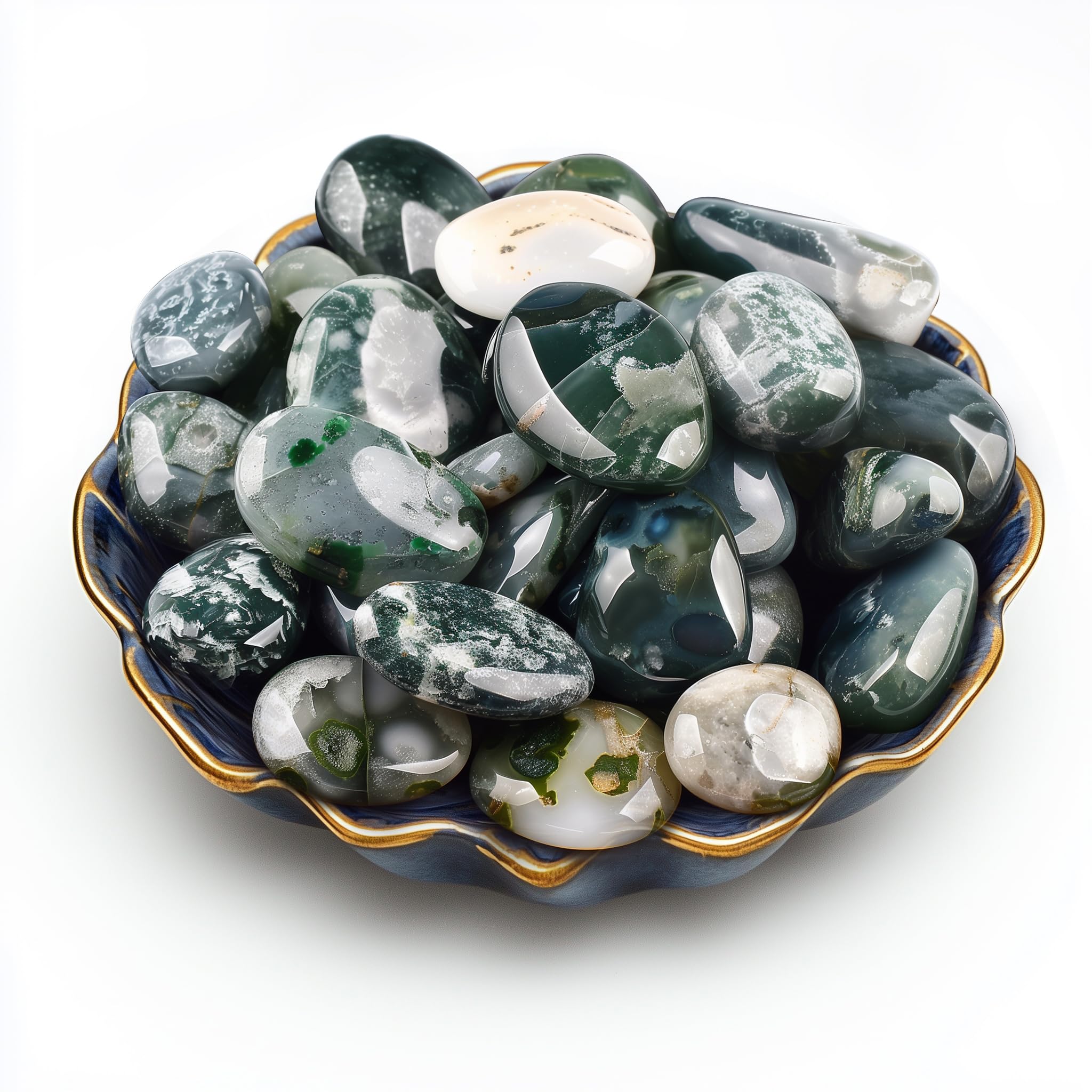 Polished Stone Set Moss Agate Crystals, 0.8" Handpicked Tumbled Gemstones Rocks, Pebbles for Reiki, Chakra, Healing, Home Decor