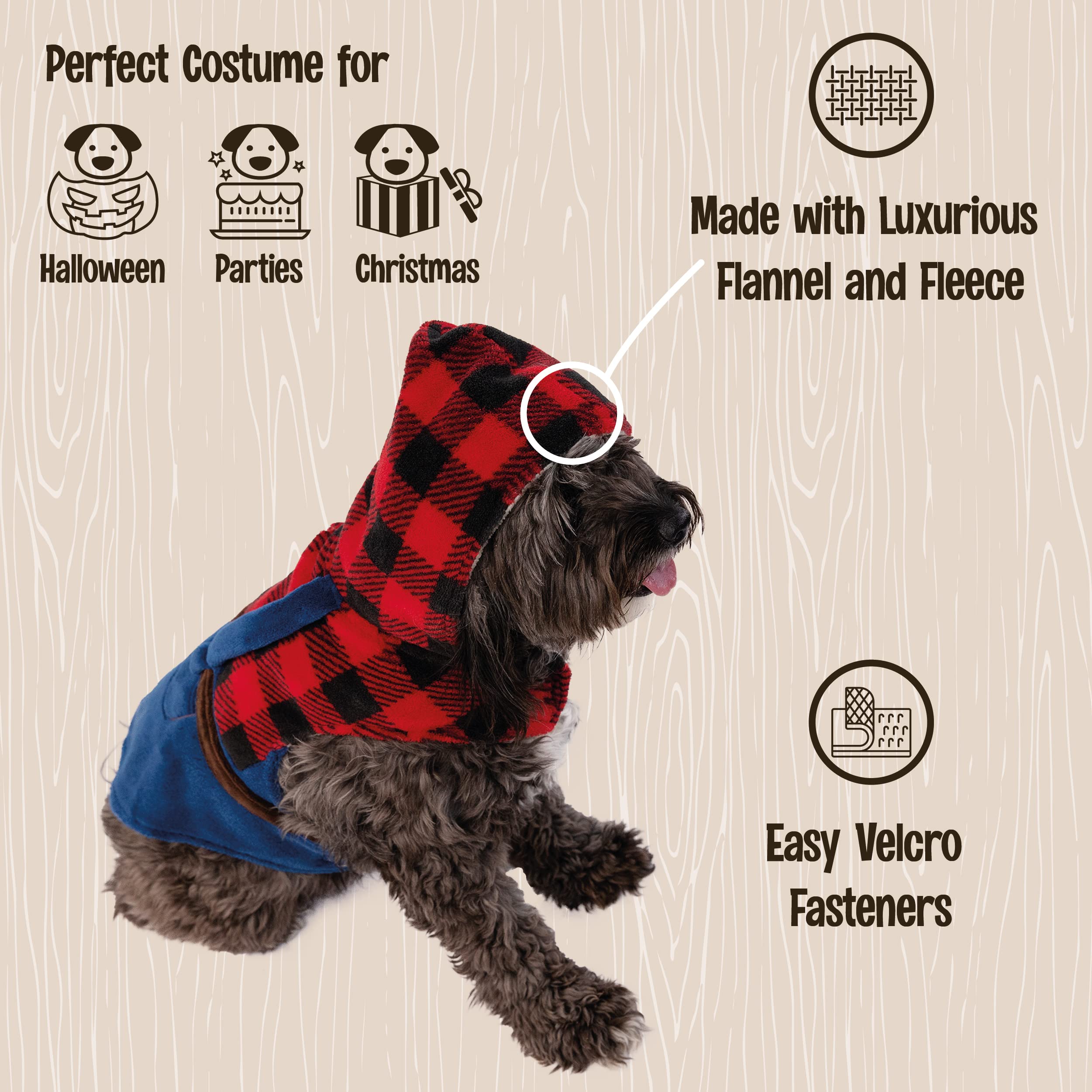 Lazy One Costume da boscaiolo per cani, costume di Halloween, caldo pile, facile da fissare per cani