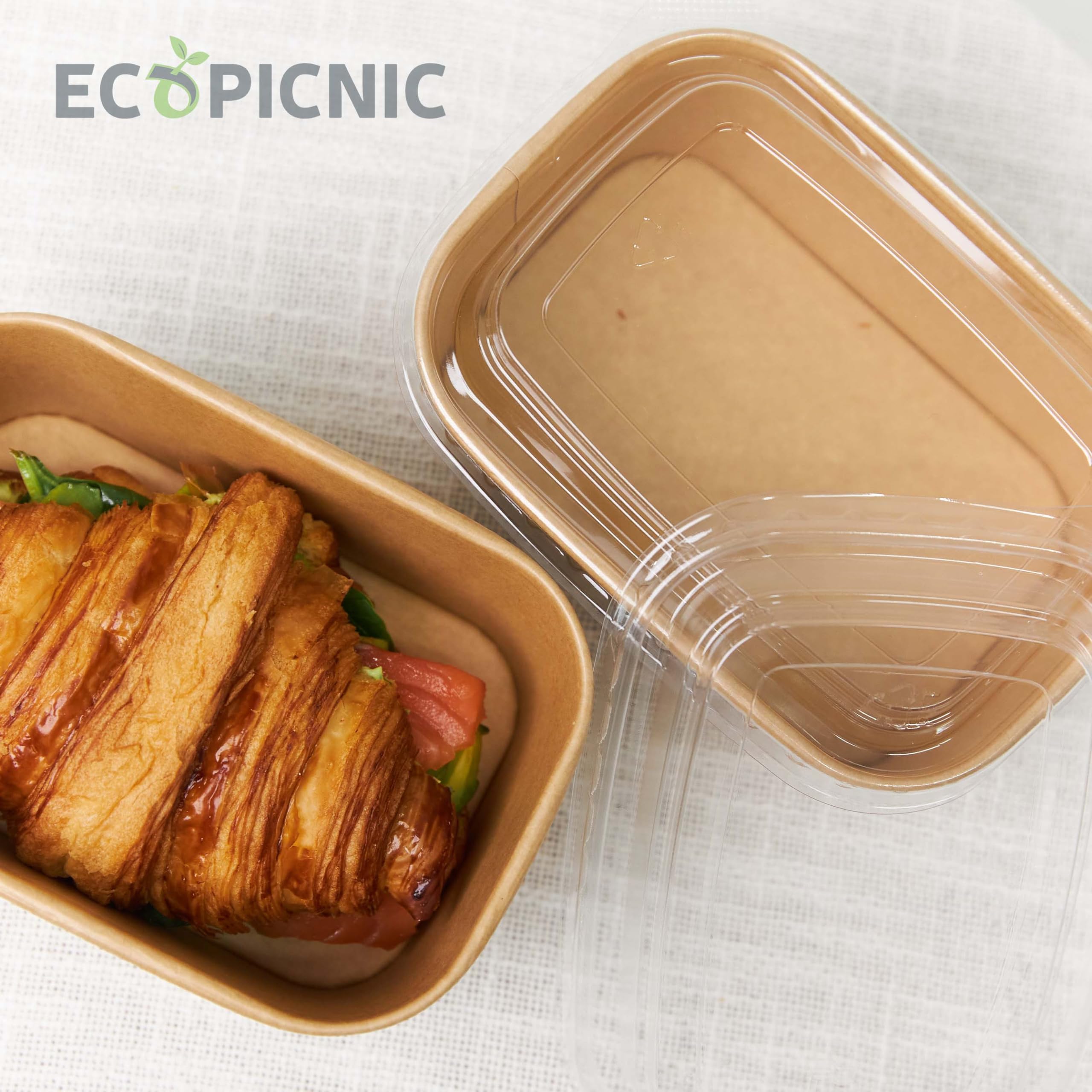 Lot de 50 saladiers rectangulaires 1000 ML en Papier Kraft jetables avec Couvercle en Pet | Boîtes Alimentaires pour salades, Repas à emporter