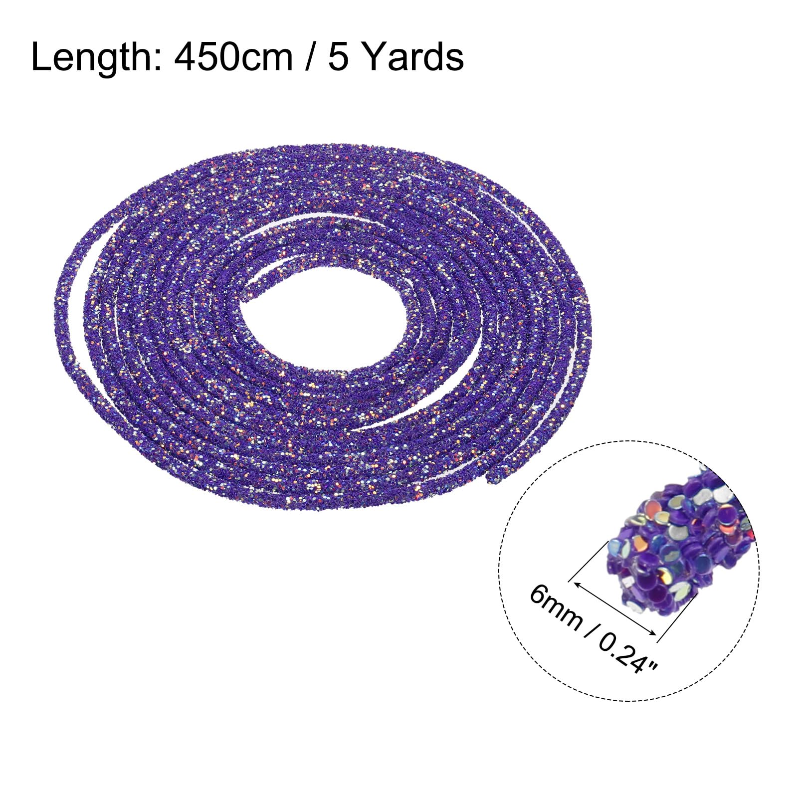 sourcing map 5 Yard 6mm 0.24 inch Glitter Sequins Rope Sequins Rhinestone Tube Cord for DIY Wedding Dresses Costume Clothing Shoes Jewelry Accessory Clear White — view 239