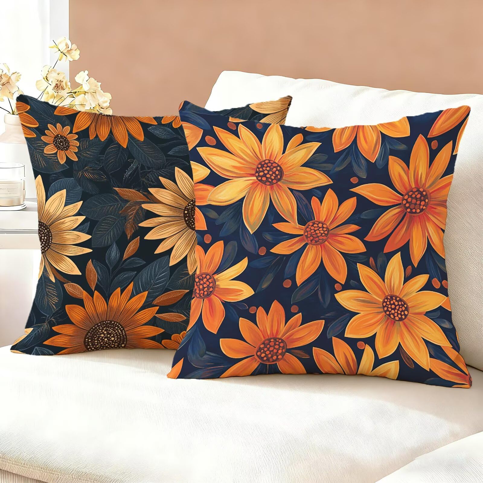Pomarańczowe poszewki na poduszki 80 cm x 80 cm, 2 szt., kwiatowe poszewki na poduszki, aksamitne, dwustronne, trwałe, można prać w pralce, do salonu, odświeżające, idealne prezenty do dekoracji domu