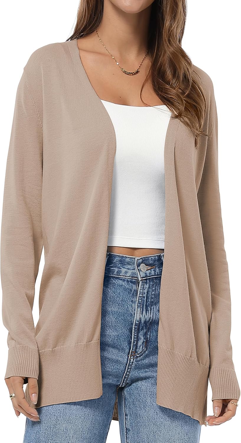 QUALFORT Women's Lightweight Open Front Cardigan Cotton Long Sleeve Casual Loose Fit Knit Cover Up Sweater - Image 5