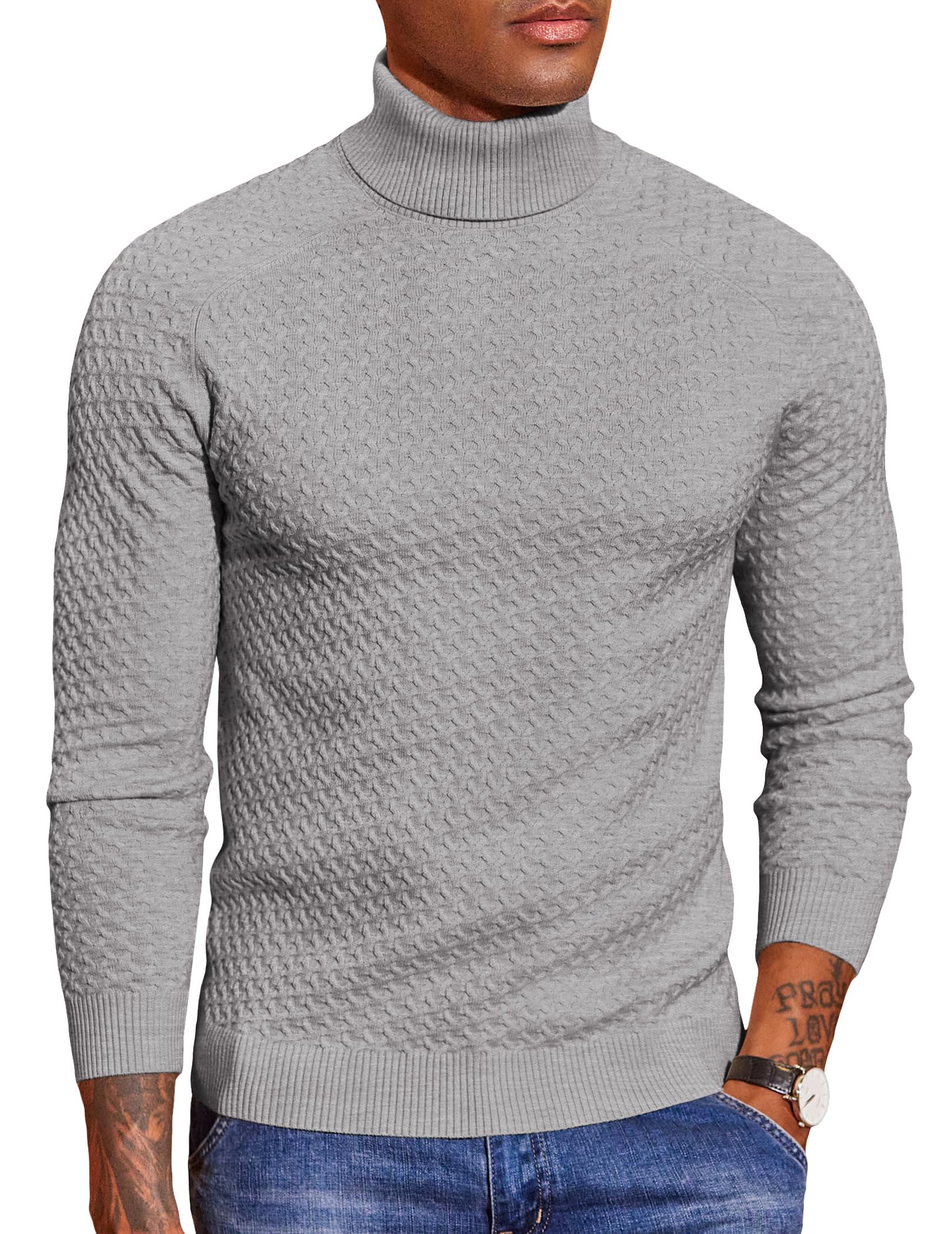 COOFANDY Herren Rollkragenpullover Knitted Weicher Winter Pullover Elastisch Arbeitspullover für Männer Freizeit Langarm Pulli Strickpullover