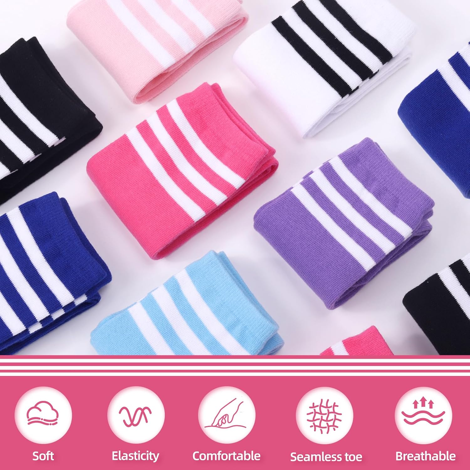 VEKDA 4 Pairs Kids Soccer Socks Toddler Boys Girls Athletic Youth Baseball Socks Knee High Seamless Toe - Image 3