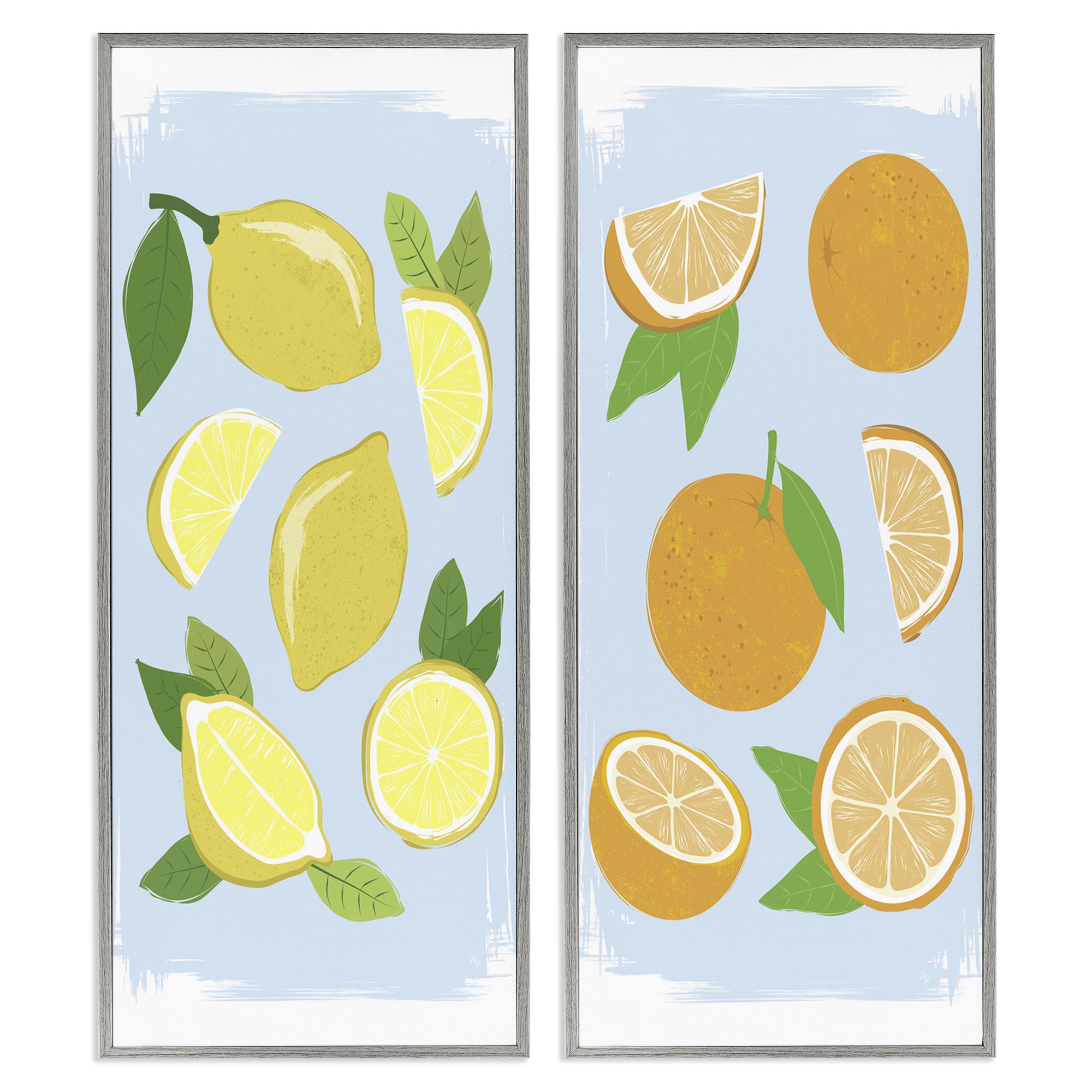 Stupell Industries Farmhouse Gray (Textured) Pastel Summer Citrus Fruit, 10 X 24 Inch Framed Giclée Print Set