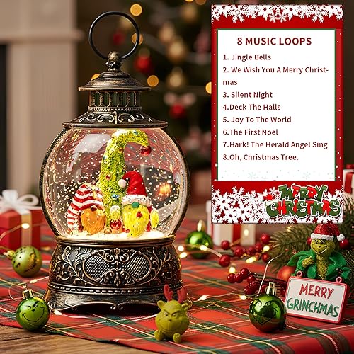 Miniatura 3 de Globo de nieve de Navidad, gnomos iluminados, Papá Noel, elfo, escena caprichosa de árbol de Navidad, linterna musical de agua de nieve, decoración