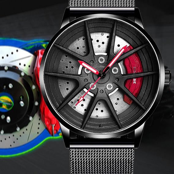 Men Creative Watch, Men Custom Design Waterproof Sport Wrist Watch Men 3D Car Wheel Quartz Wrist Watch H