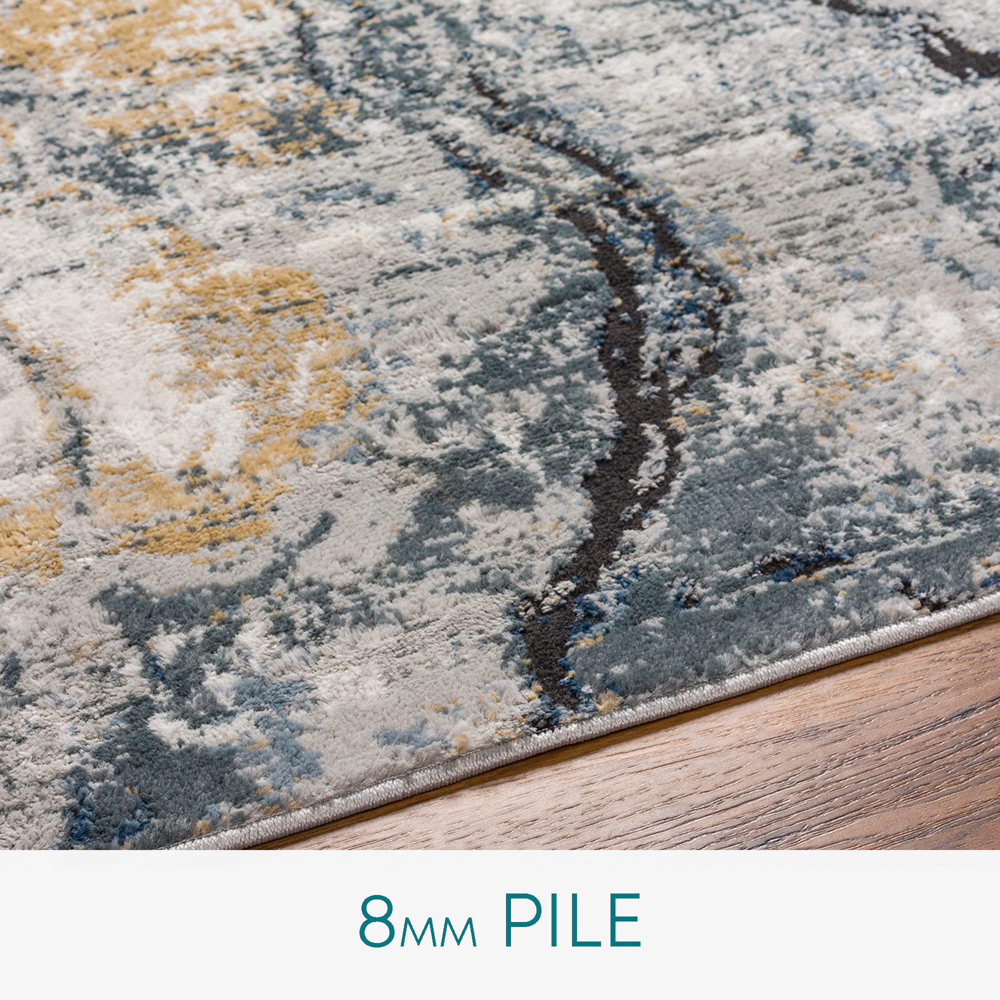 Livabliss Berlin Abstract - Kurzflor Wohnzimmer 80x220 cm, Flur, Esszimmerbereich - Modern Marmor Groß, Weich Luxuriös Pflegeleicht Mittelflor, Grau, Blau und Elfenbein