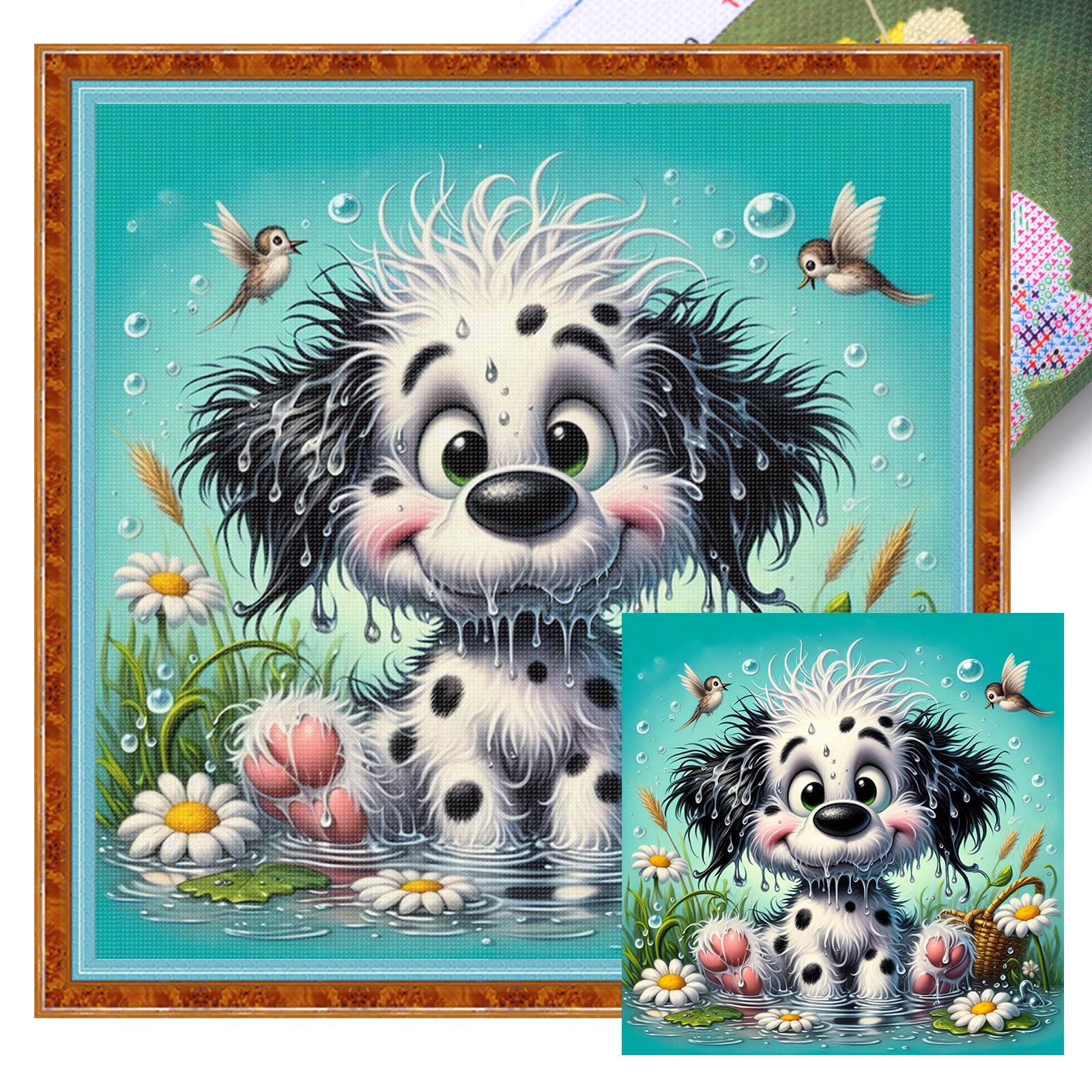 POETRYDRAW Cute Dalmatian Full 11CT 3 Strands DIY Stamped Embroidery Needlepoint Starter Kits 15.75x15.75inch Cross Stitch Art and Crafts Kits for Beginners Adults Home Decor (Dalmatian)