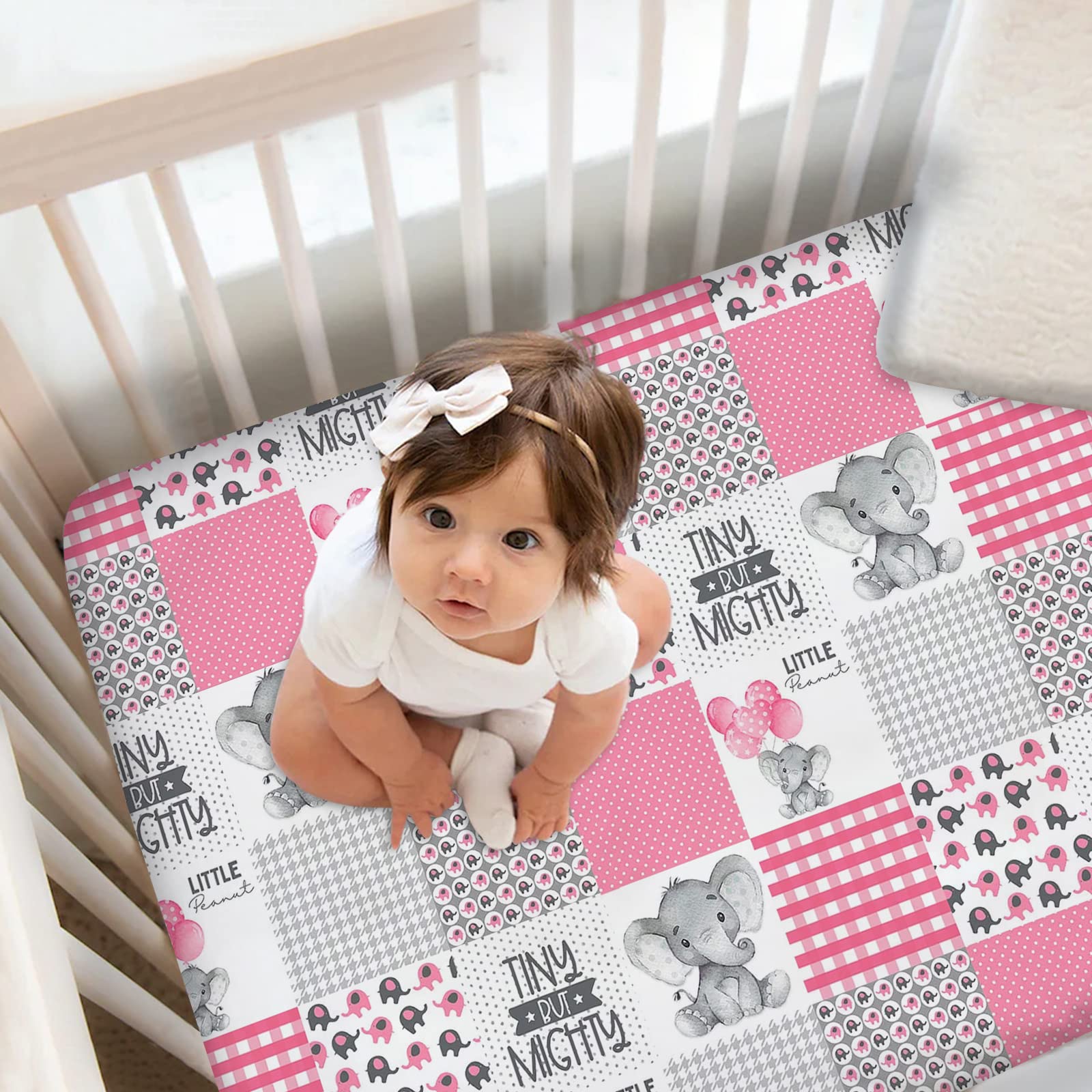 Personalized Pink Elephant Bedding for Baby Girls - Custom Crib Bedding Set With Name, Fitted Sheet