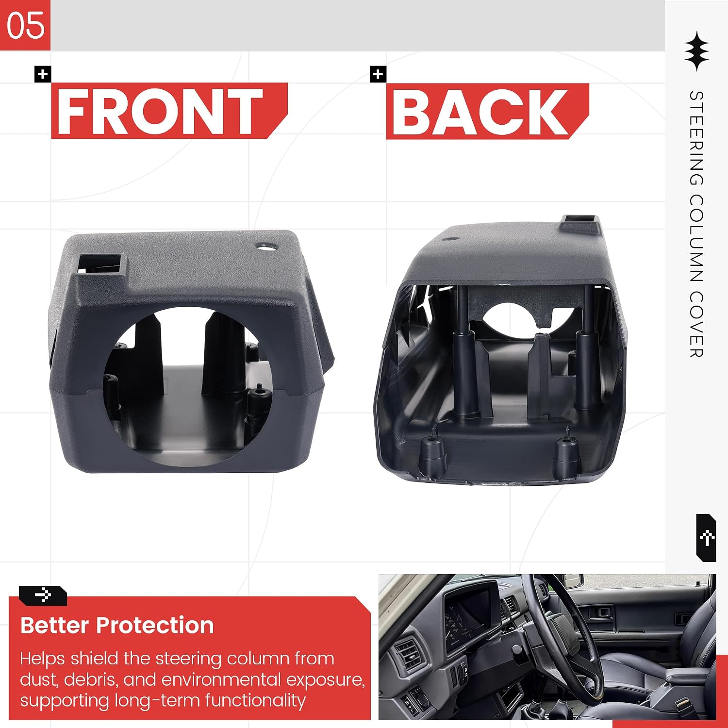 Steering Column Cover Compatible with 1984-1989 Toyota 4Runner Pickup No Tilt Replacement for 45286-35220 45287-35170 Dark Blue Plastic(ABS) Textured