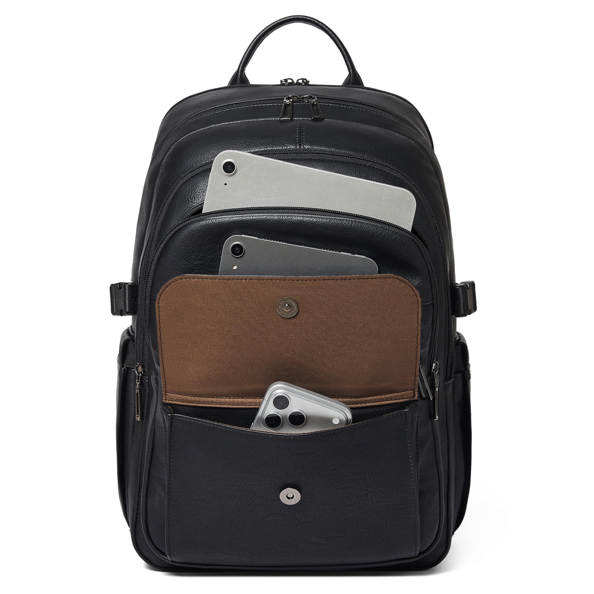 Zaino in pelle vegana, zaino da viaggio TSA per uomo e donna, adatto per notebook da 17 pollici, con tracolla per bagagli e porta USB, nero