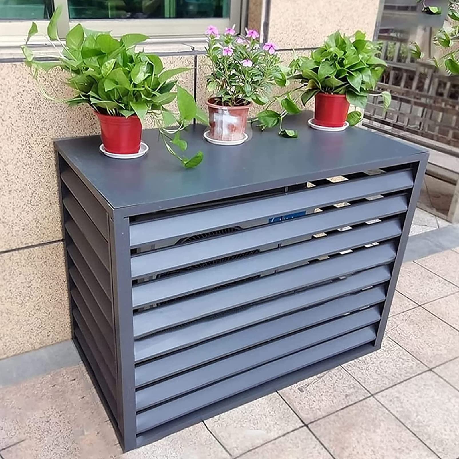 CENAP Outdoor Fence Screen Air Conditioner Rack, Aluminum Alloy Air Conditioner Outer Frame Protective Cover, Garden Balcony Louvered Plant Shelf,Privacy Screen Condenser Hidden/Chal Grey/110Cmx60C