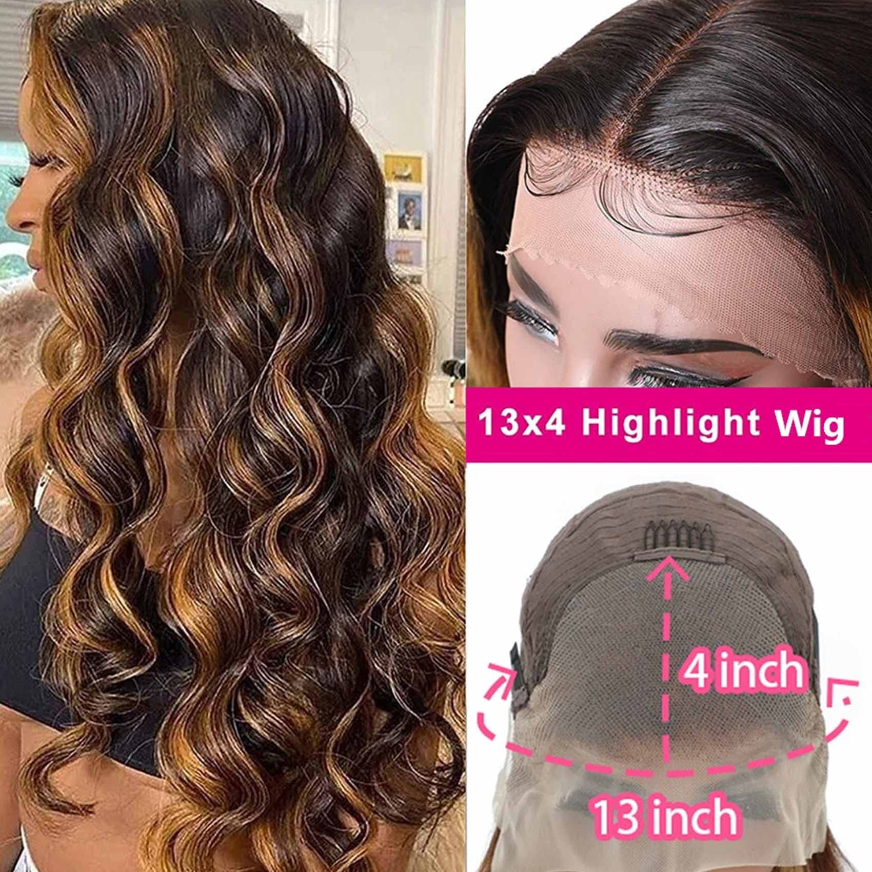 Amazon.com : Ombre Lace Front Wig Human Hair 13x4 Glueless Highlight Body  Wave Lace Front Wigs 150% Density Brazilian Virgin Human Hair Wig Pre  Plucked with Baby Hair 4/27 Honey Blonde Front