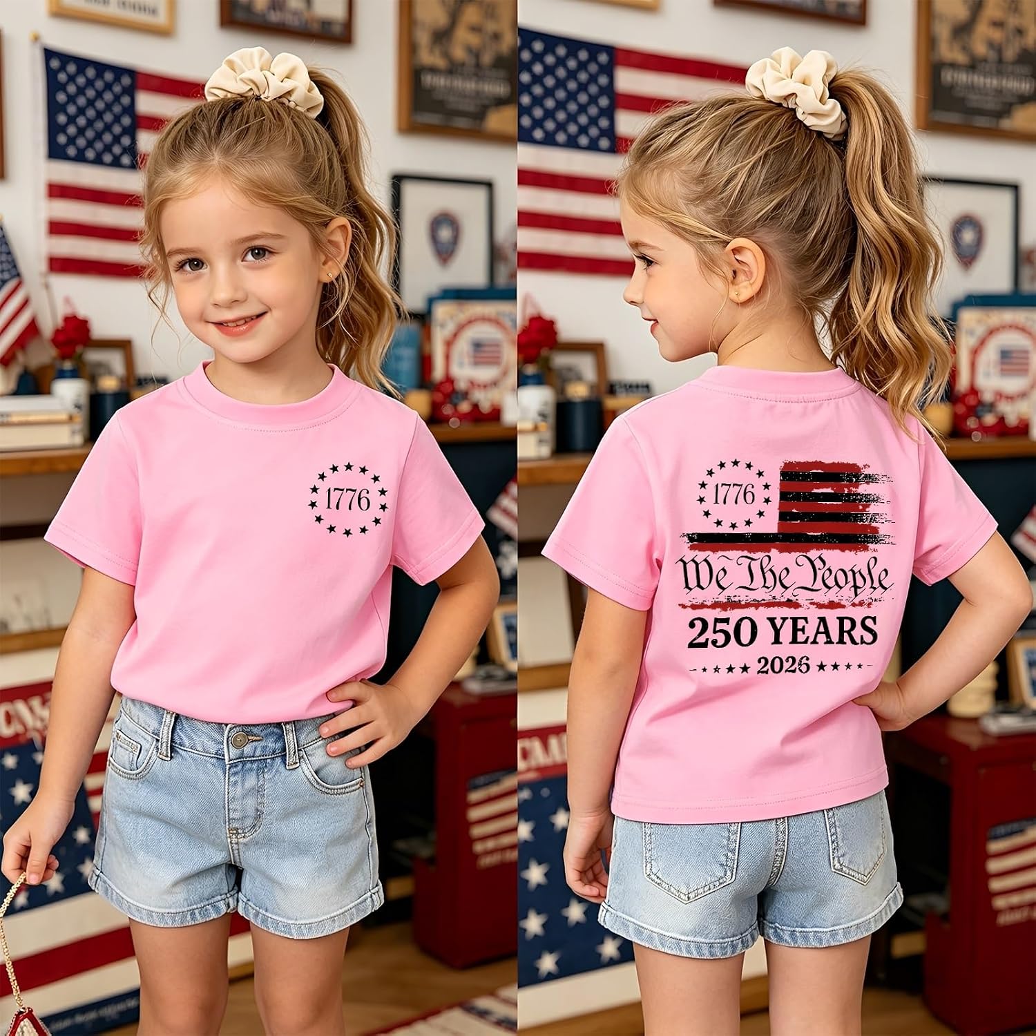 Toddler Boy Girl 4th of July Shirt 250 Anniversary American Flag T-Shirt 1776-2026 We The People Kid Patriotic Outfit