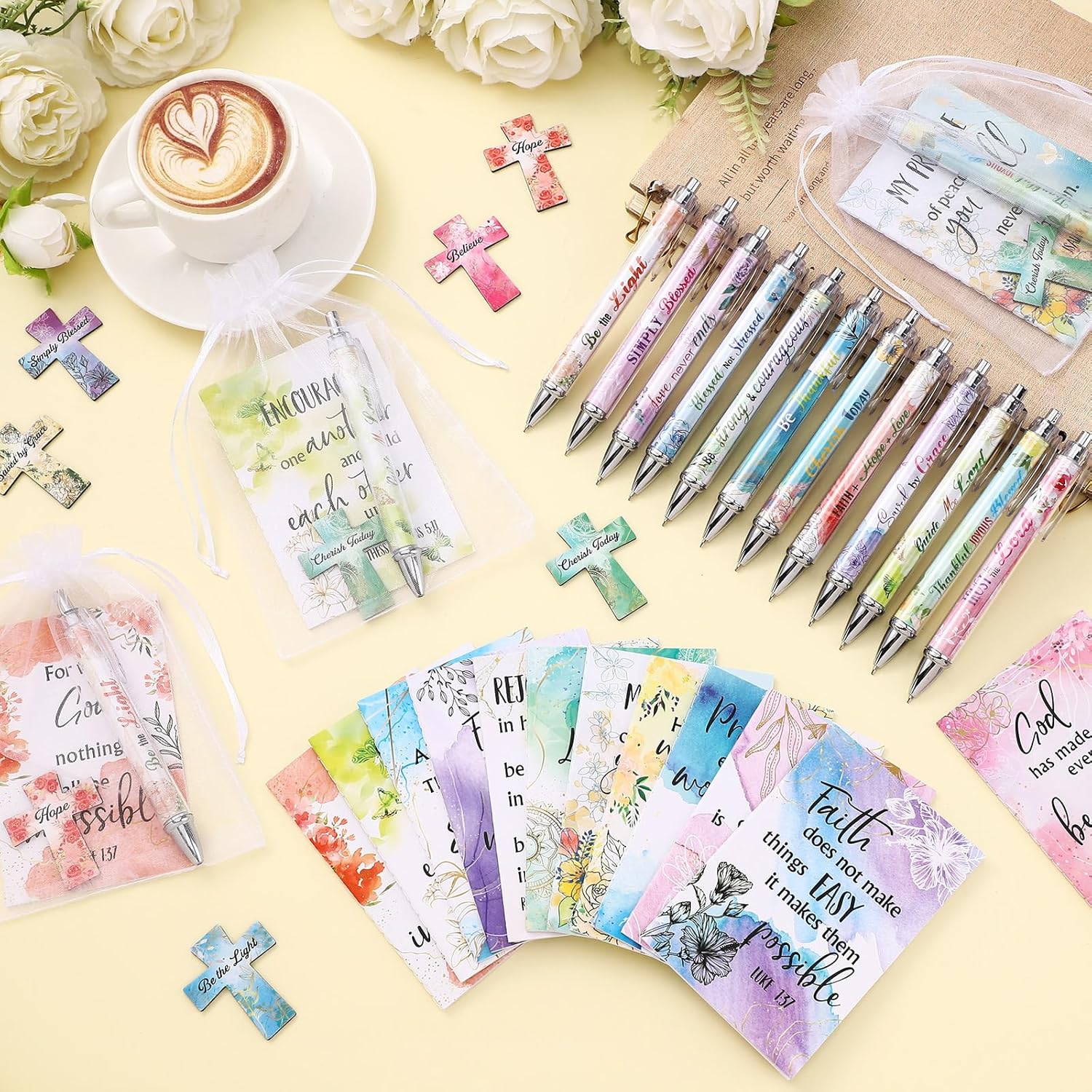 96 Pcs Christian Gifts Bulk for Women Include Magnetic Cross Bookmarks, Mini Bible Verse Notepads, Scripture Ballpoint Pens, Religious Small Notebooks Gifts Prizes Party Favor(Watercolor) - Image 5