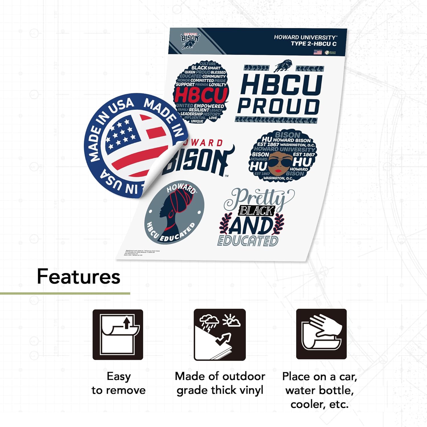 Desert Cactus Howard University Sticker Bison HU Sticker Vinyl Decals Laptop Water Bottle Car Scrapbook (T2-HBCU C) - Image 3