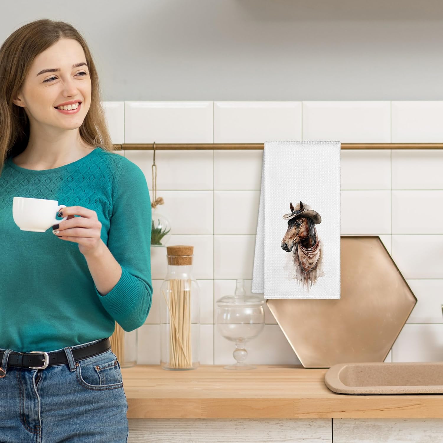 Western Cowboy Horse Kitchen Towels Decorative 16x24, Horse Lovers Gifts Dish Towels Cloths Dishcloths Tea Towel, Horses Bathroom Kitchen Hand Towel Decor - Image 3